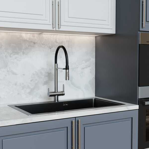 Смеситель для кухни 35k MIXLINE MLSS-0401 ЧЕРНЫЙ гиб. излив магнит, подкл.к фильтру, п/гайку САТИН